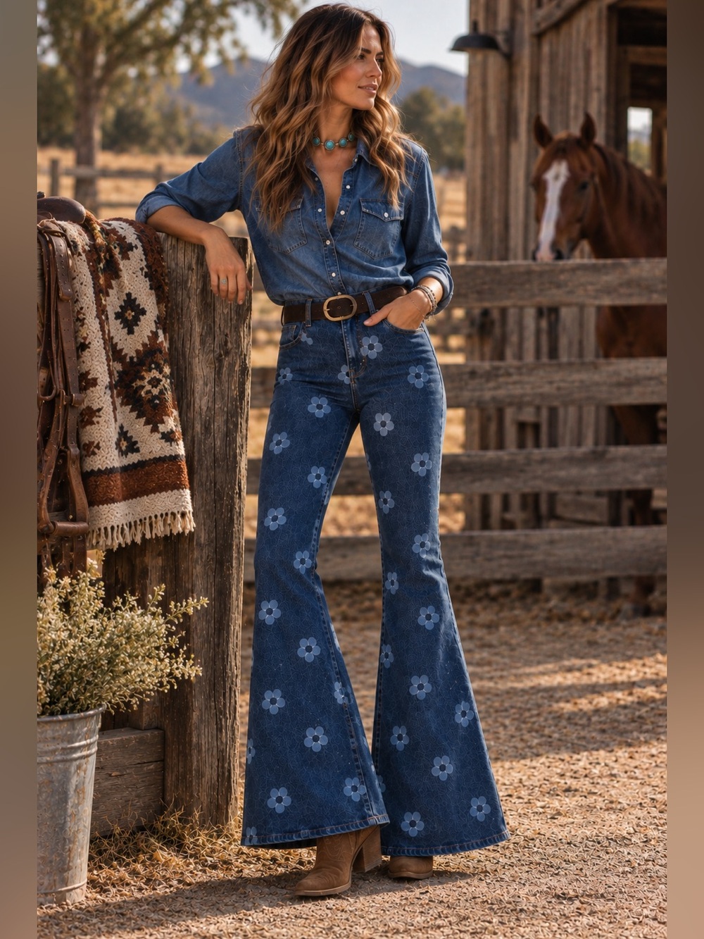 Wrangler High Rise Fierce Flare Jeans California Daisy Floral 27 NWT